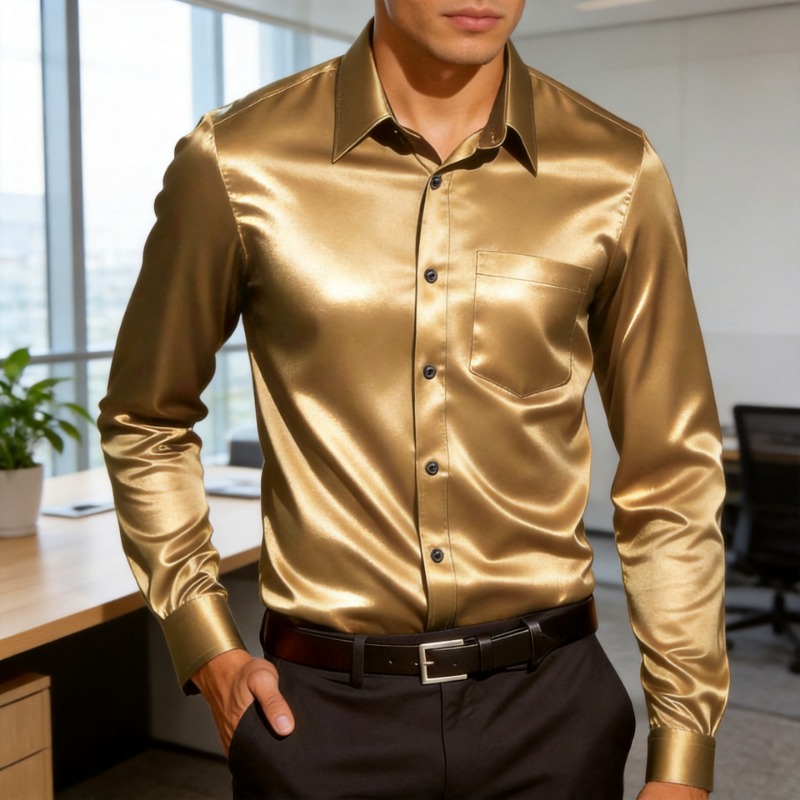 Herren Satinähnliches Eisseide – Mens Satin Silk Dress Shirt Bewertung und Preis