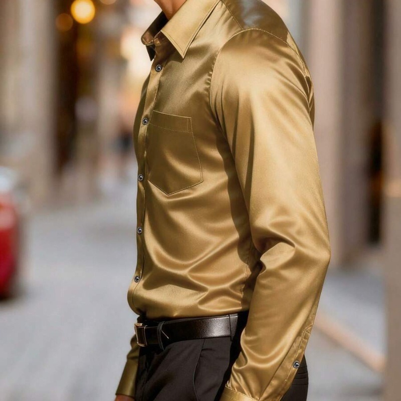 Herren Satinähnliches Eisseide – Mens Satin Silk Dress Shirt Bewertung und Preis