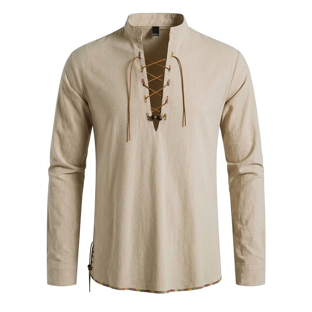 Herren Henley-Hals Mittelalter – Medieval Gothic Lace Up Pirate Shirt Bewertung und Preis