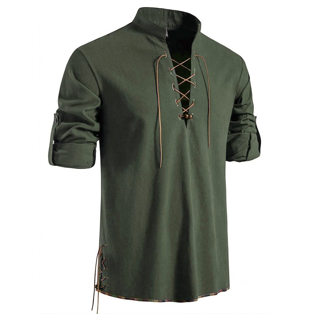 Herren Henley-Hals Mittelalter – Medieval Gothic Lace Up Pirate Shirt Bewertung und Preis