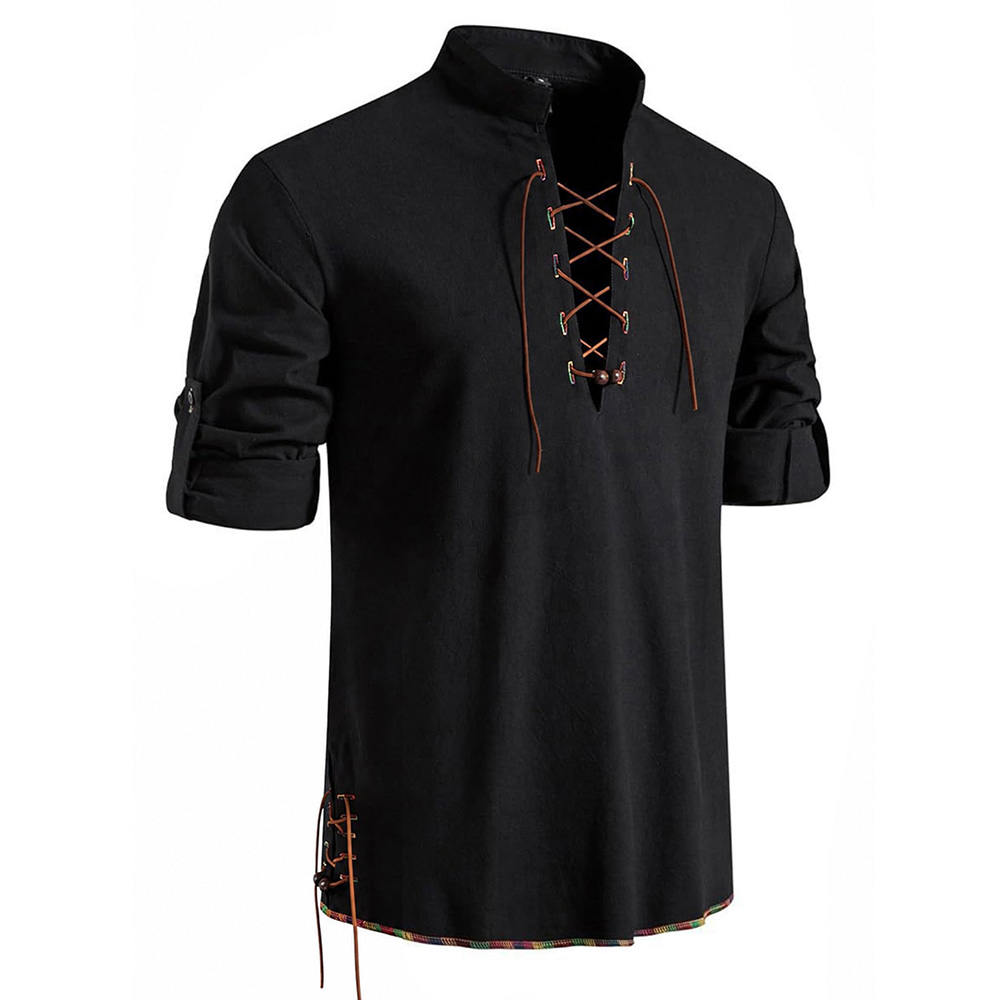 Herren Henley-Hals Mittelalter – Medieval Gothic Lace Up Pirate Shirt Bewertung und Preis