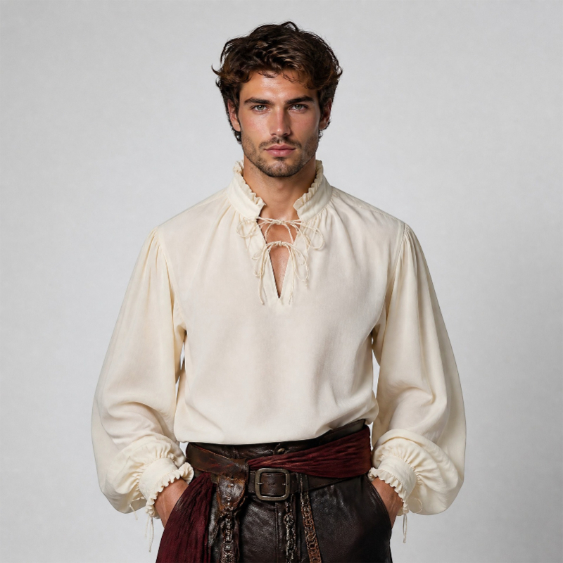 Renaissance Mittelalterliches  – Medieval Gothic Lace Up Pirate Shirt Bewertung und Preis