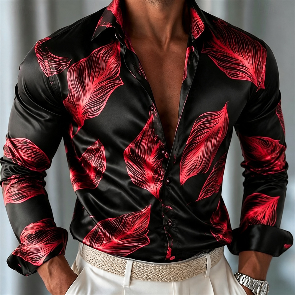 Herrenhemd mit Blättermuster a – Mens Satin Silk Dress Shirt Bewertung und Preis