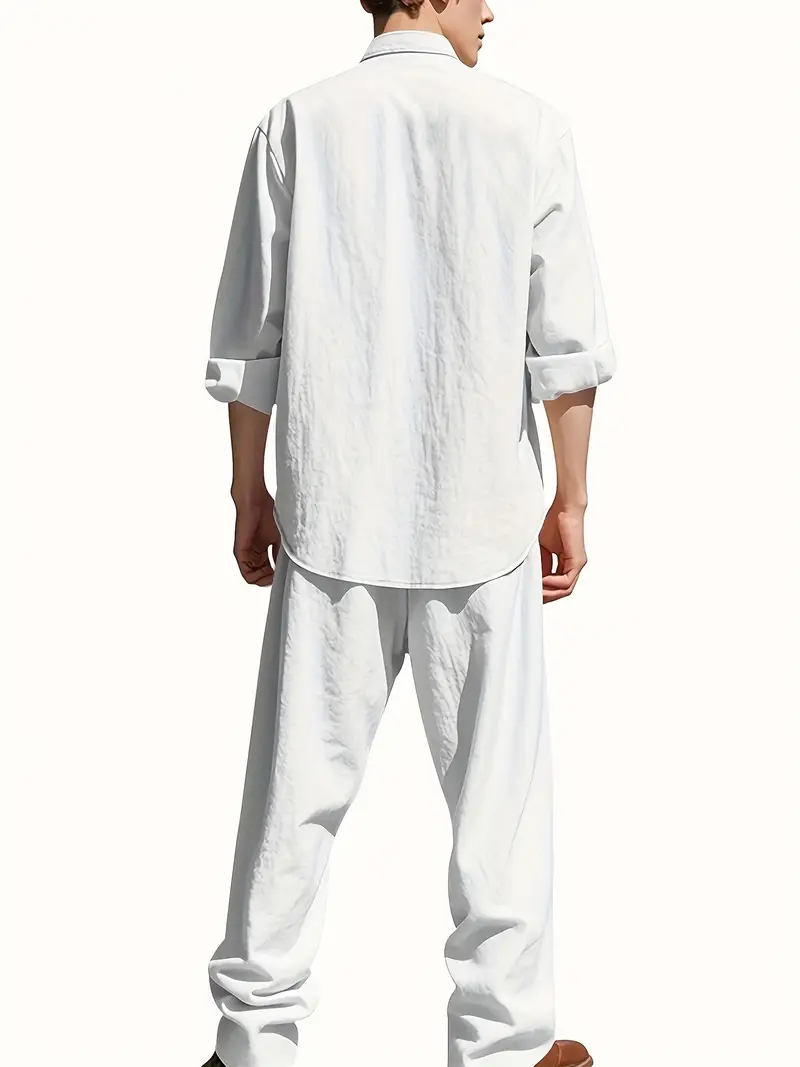 Herren Leinenanzug Set Weiß La – Mens Linen Shirt Long Sleeve Bewertung und Preis