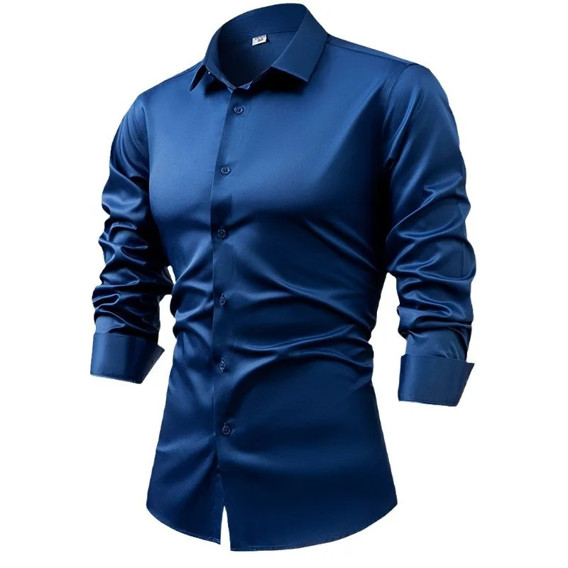2025, Frühlings-Herbst-Königsb – Mens Satin Silk Dress Shirt Bewertung und Preis