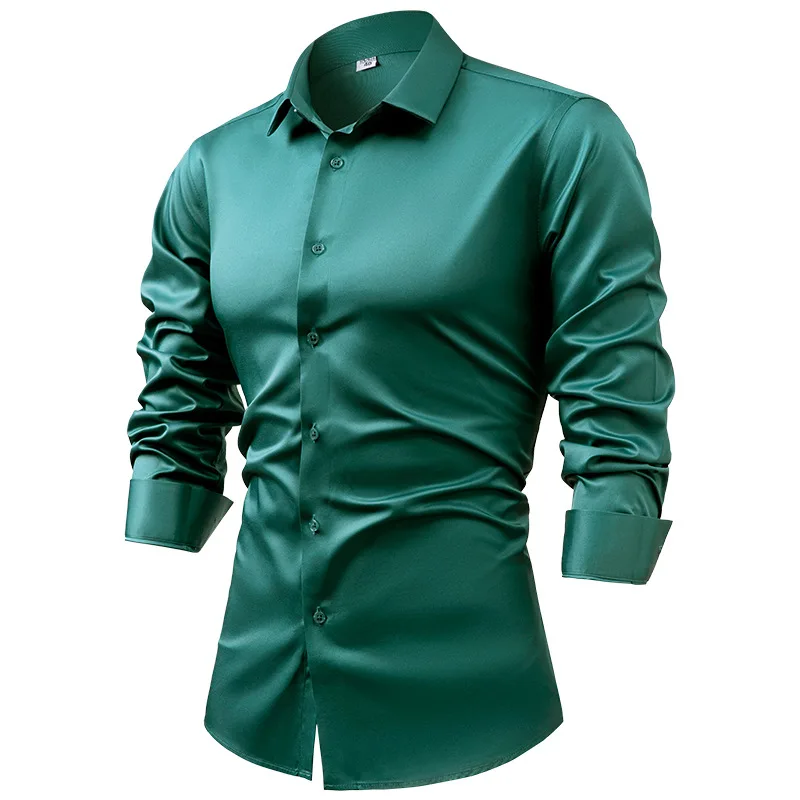 2025, Frühlings-Herbst-Königsb – Mens Satin Silk Dress Shirt Bewertung und Preis