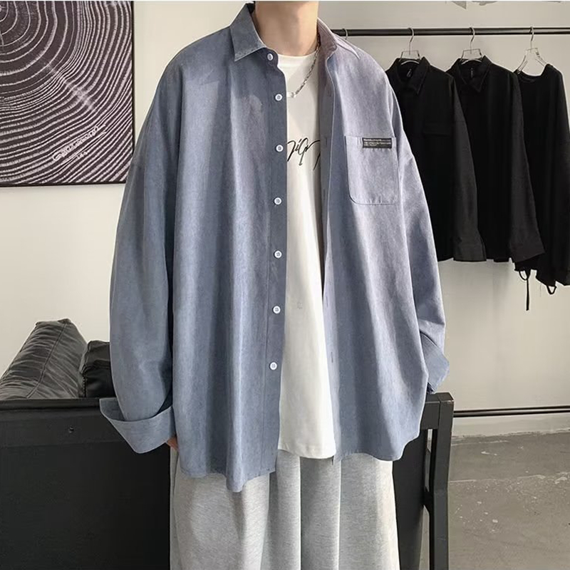 Korean Fashion Schwarz Langarm – Corduroy Button Up Shirt Men Bewertung und Preis