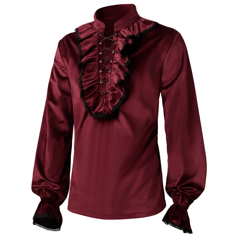 Rot Lace Up Rüschen Laterne Är – Medieval Gothic Lace Up Pirate Shirt Bewertung und Preis