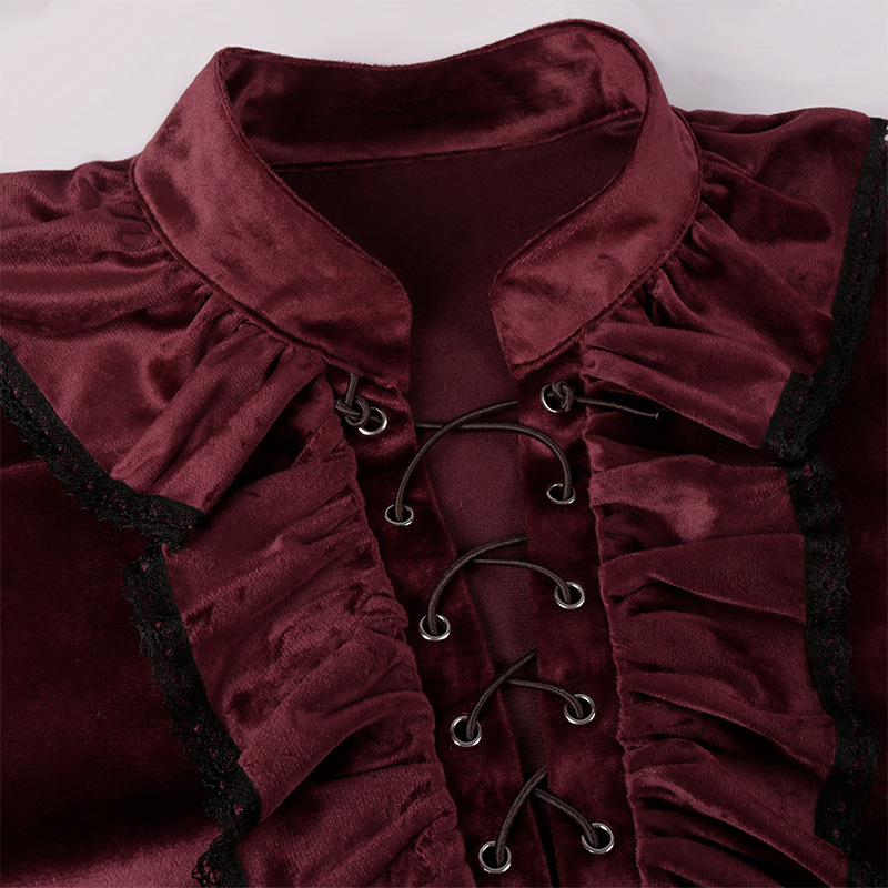Rot Lace Up Rüschen Laterne Är – Medieval Gothic Lace Up Pirate Shirt Bewertung und Preis