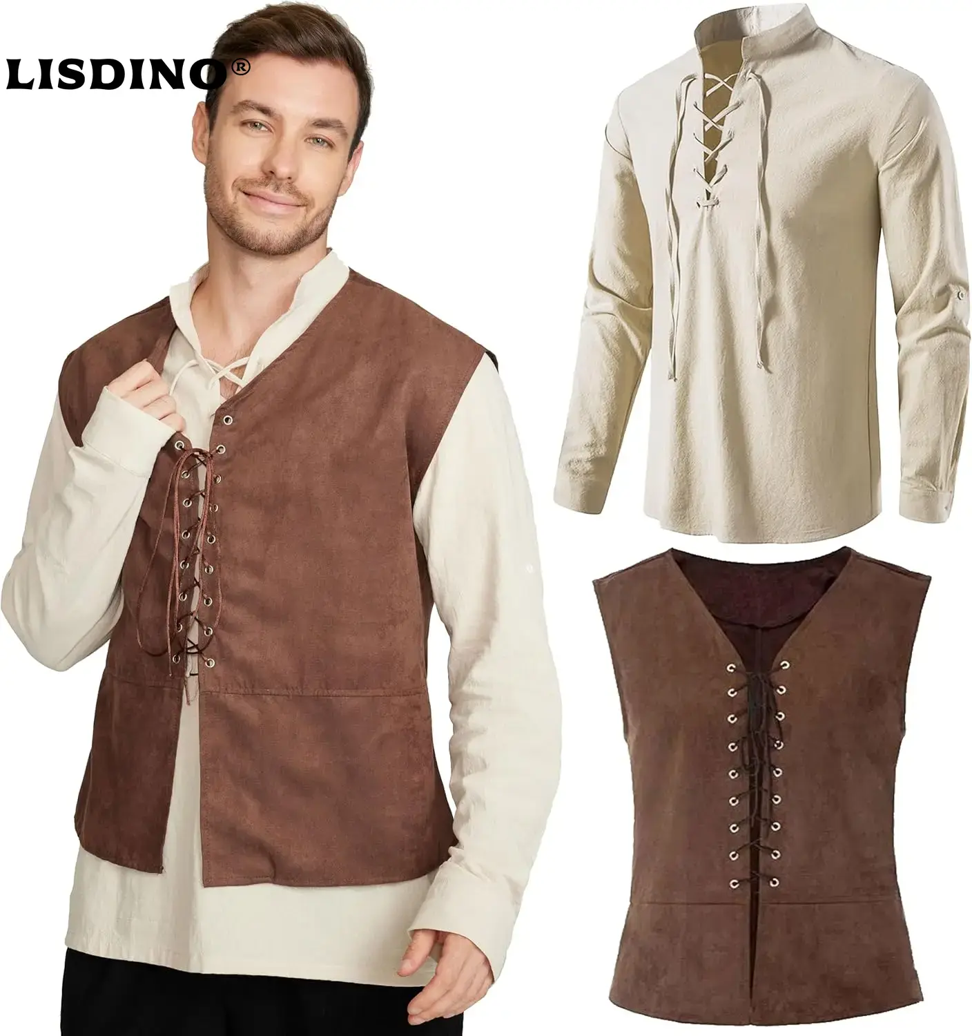 2-teiliges Set Herren Mittelal – Medieval Gothic Lace Up Pirate Shirt Bewertung und Preis