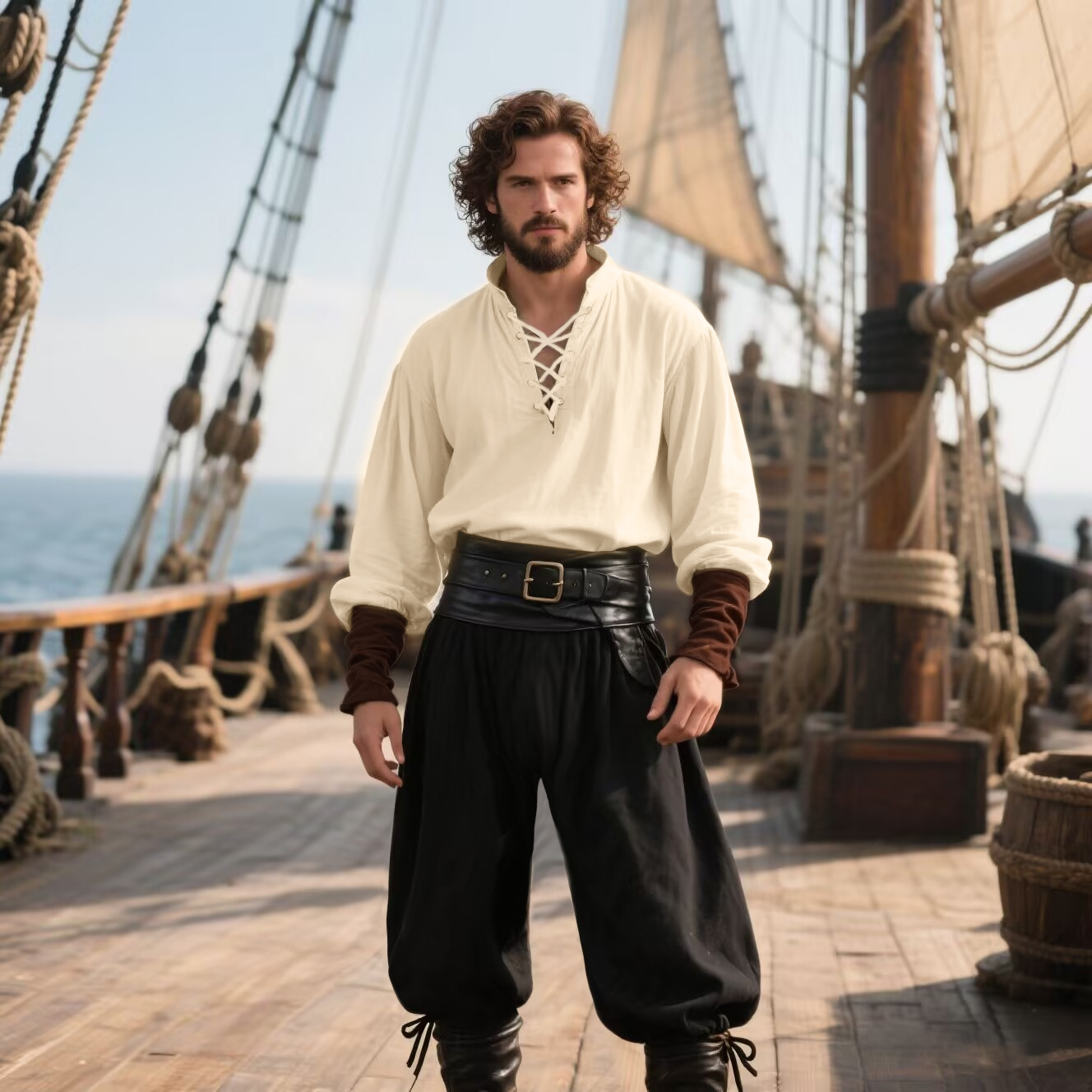 Mittelalterliches Renaissance- – Medieval Gothic Lace Up Pirate Shirt Bewertung und Preis