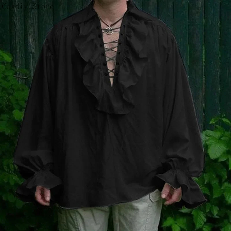 S-5XL Mittelalterlicher Pirat  – Medieval Gothic Lace Up Pirate Shirt Bewertung und Preis