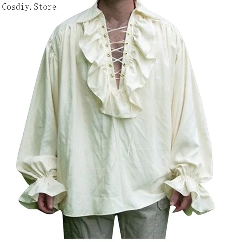 S-5XL Mittelalterlicher Pirat  – Medieval Gothic Lace Up Pirate Shirt Bewertung und Preis