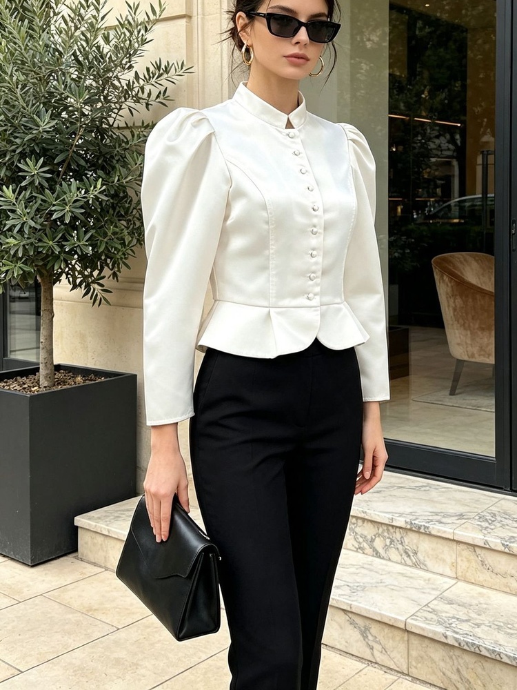 Peplum-Bluse mit langen Ärmeln – Mandarin Collar Formal Shirt Slim Fit Bewertung und Preis