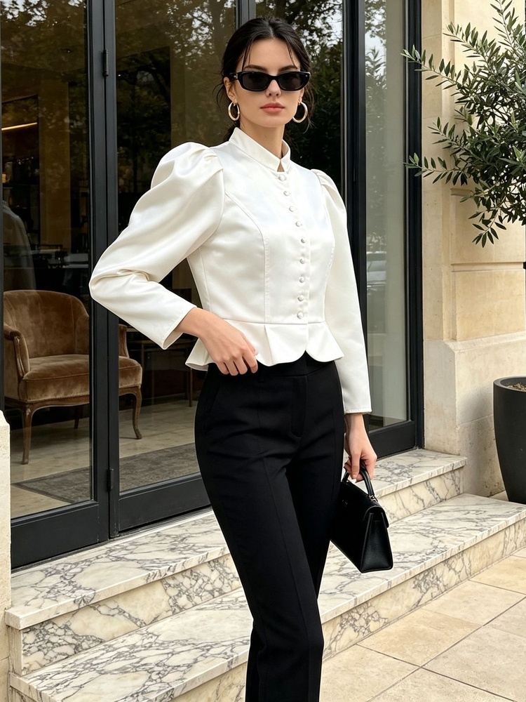 Peplum-Bluse mit langen Ärmeln – Mandarin Collar Formal Shirt Slim Fit Bewertung und Preis