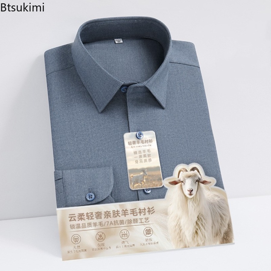 Neue hochwertige Woll-Modal-La – Mandarin Collar Formal Shirt Slim Fit Bewertung und Preis
