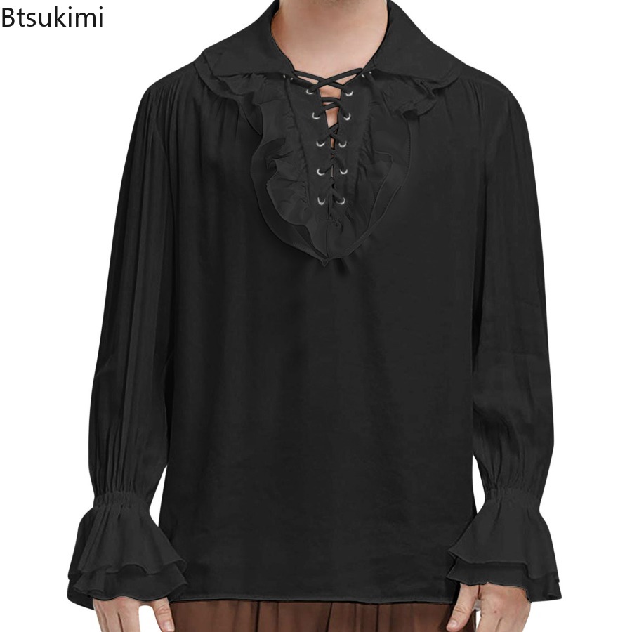 Mittelalterliches Renaissance- – Medieval Gothic Lace Up Pirate Shirt Bewertung und Preis